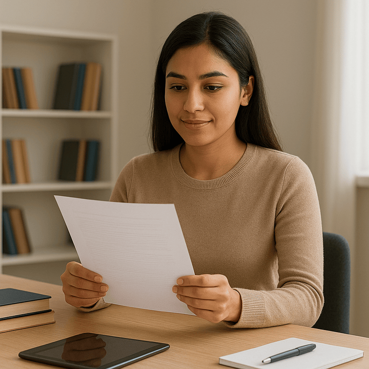 Student reviewing credential evaluation